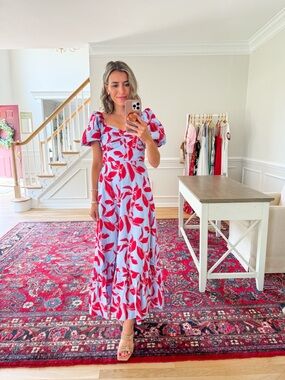 English Factory Midi Dress with Puff Sleeves